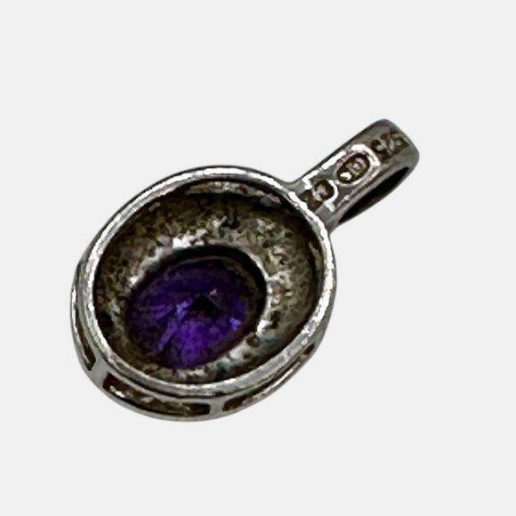 Vintage Sterling Silver Pendant With Oval Tanzanite Gemstone Textured Frame Mark - Picture 7 of 7